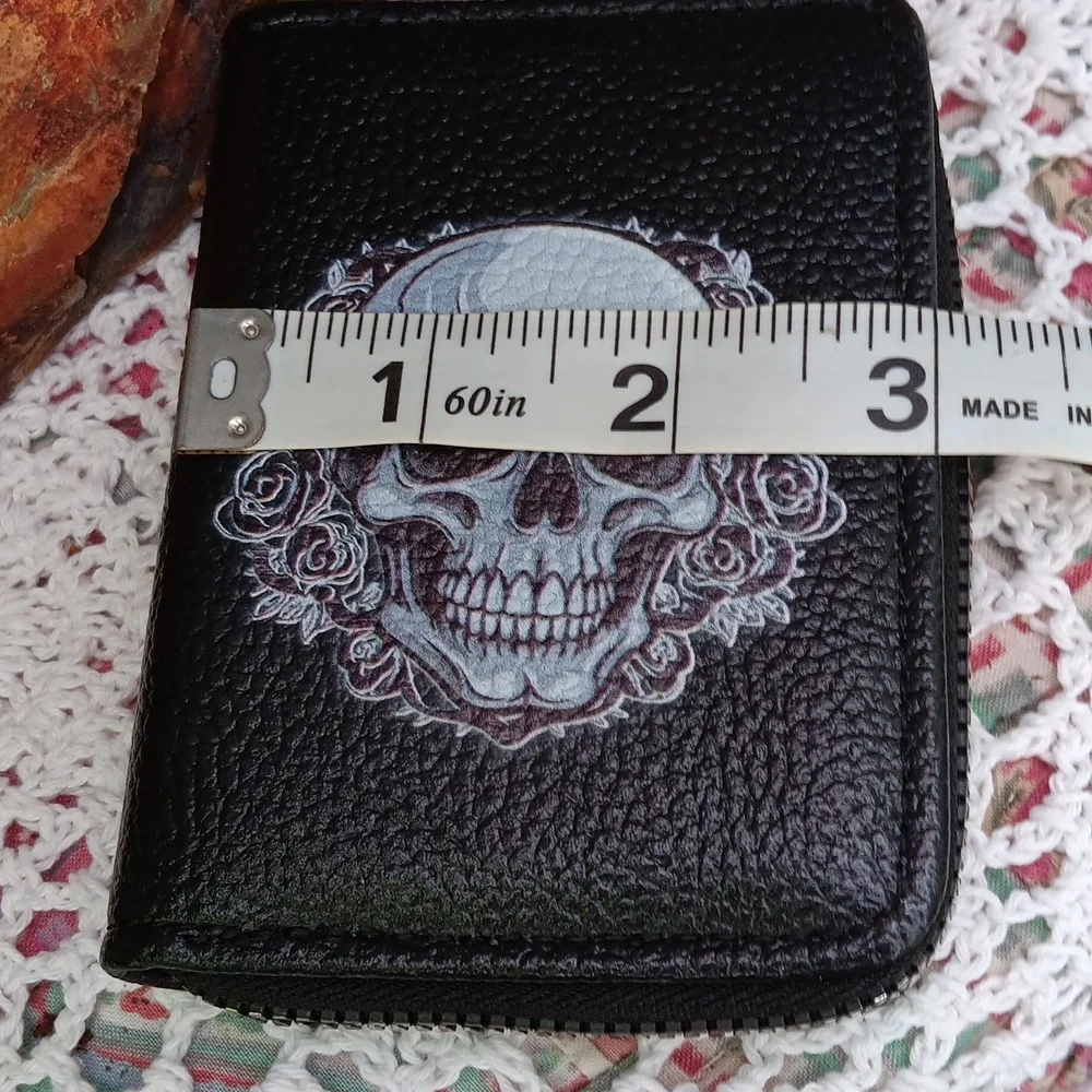 🆕VEGAN LEATHER GOTHIC SKULL WALLET WITH 12 CARD SLOTS:*GOTH *PUNK *STEAMPUNK
